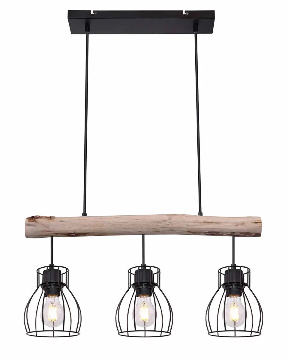 Globo Mina Hanglamp - 3 Lichtpunten - Naturel/Zwart