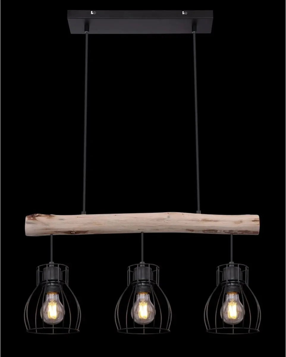Globo Mina Hanglamp - 3 Lichtpunten - Naturel/Zwart