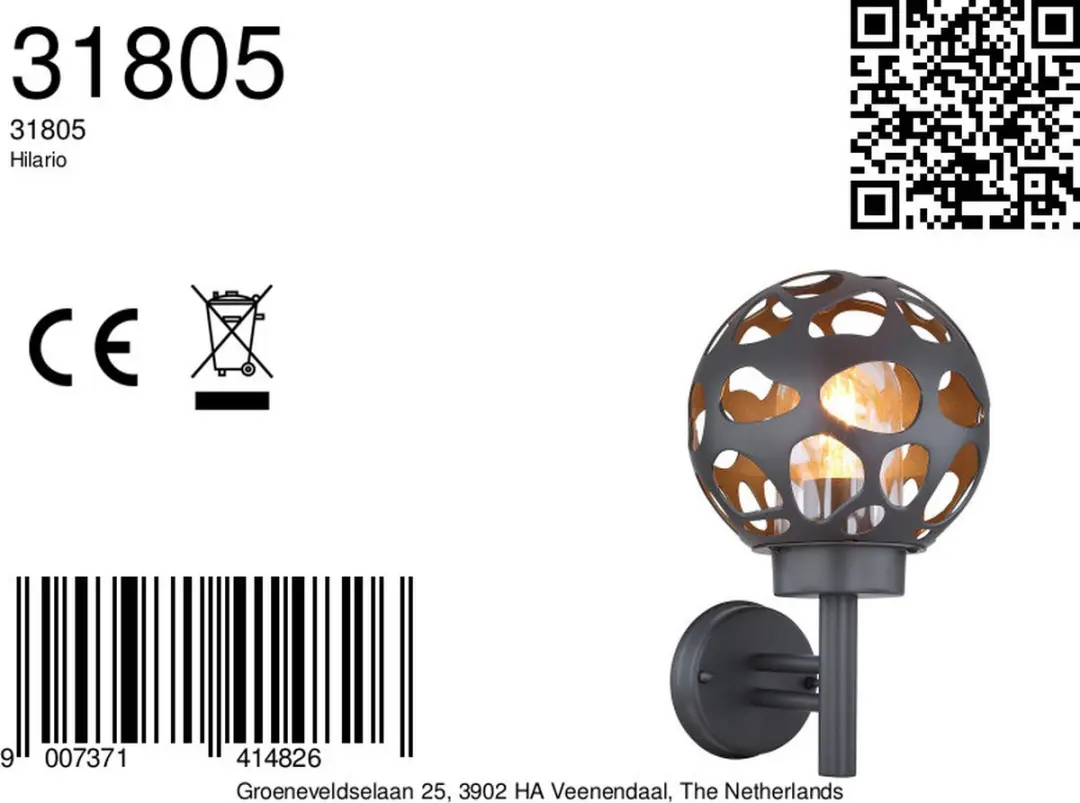 Globo Hilario Wandlamp 31805 - Antraciet
