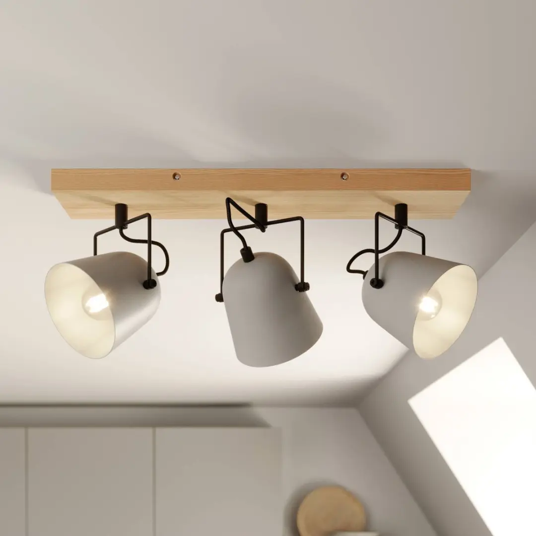 Lindby Buitenspot 3-licht E14 - 19cm - Grijs/Hout/Zwart