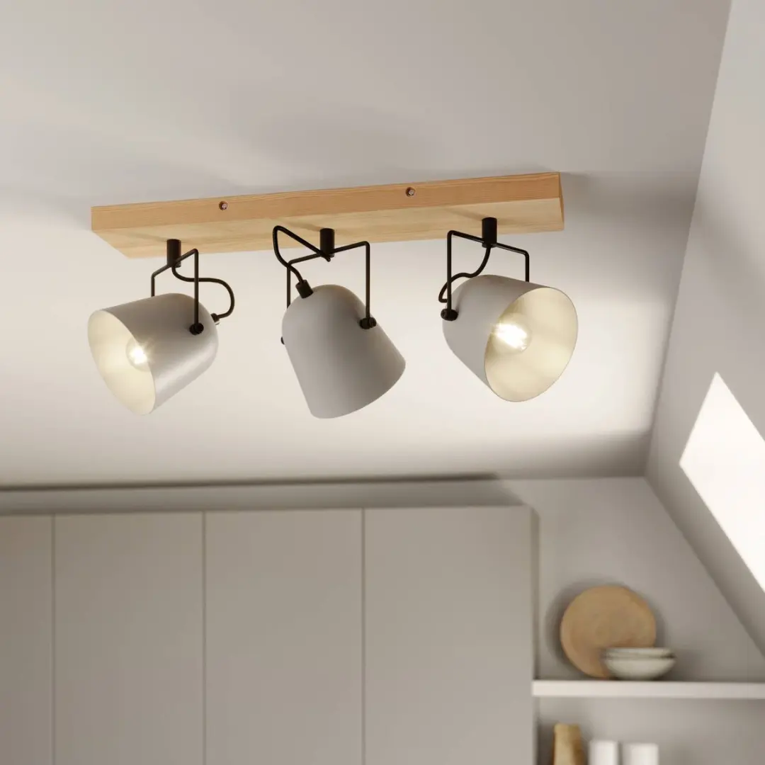 Lindby Buitenspot 3-licht E14 - 19cm - Grijs/Hout/Zwart