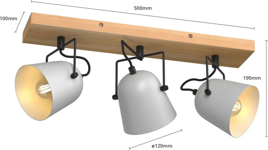 Lindby Buitenspot 3-licht E14 - 19cm - Grijs/Hout/Zwart