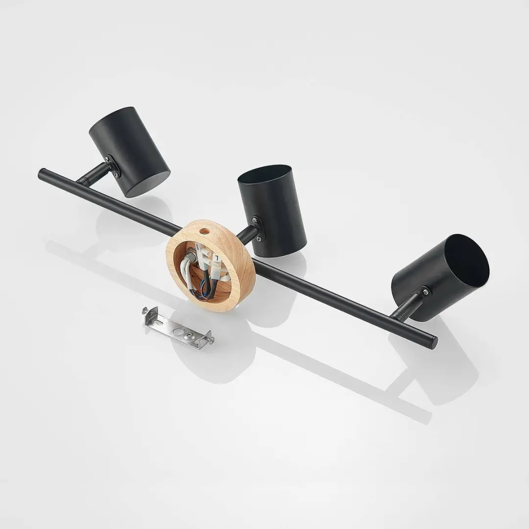 Lindby Plafondlamp 3-lichts GU10 - Zwart/Licht hout