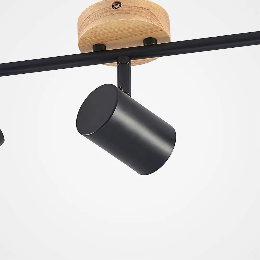 Lindby Plafondlamp 3-lichts GU10 - Zwart/Licht hout
