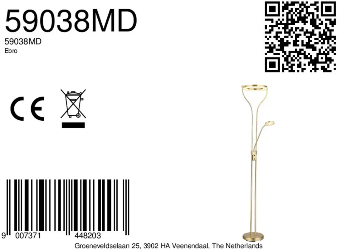 Globo Ebro Vloerlamp LED - 2 Lichtpunten Messing