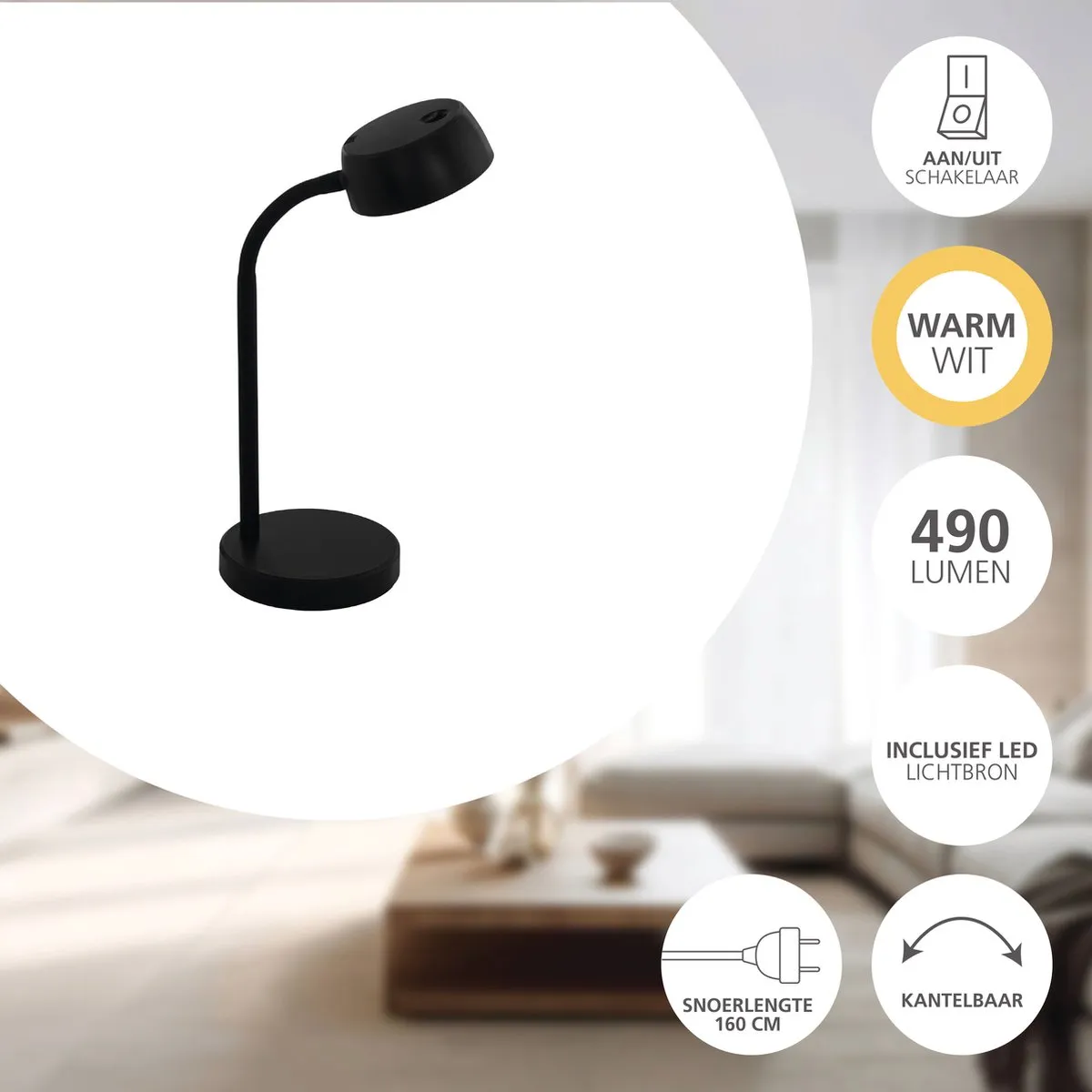 Eglo Cabales LED Tafellamp 34cm - Zwart