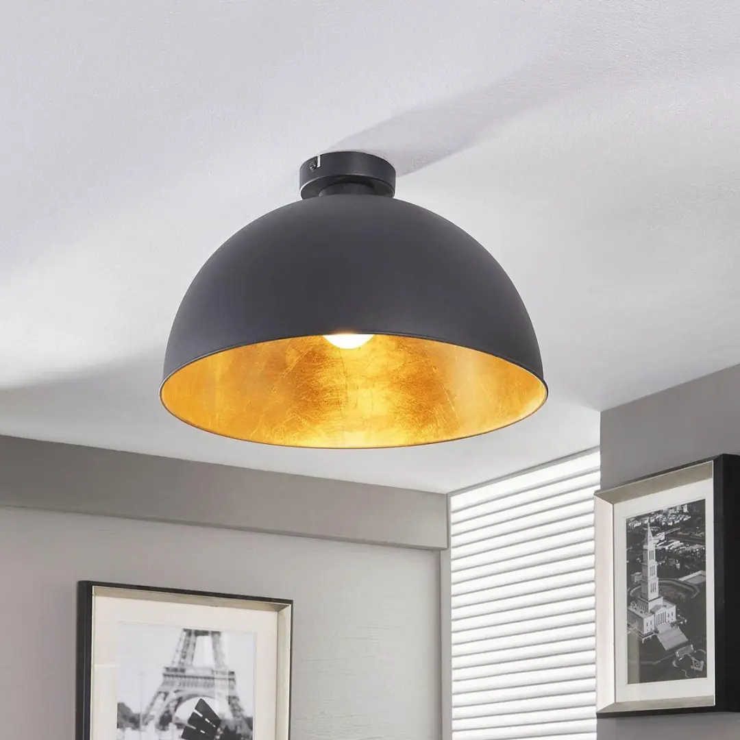 Lindby Plafondlamp Metaal 1 Licht - Ø41cm - Zwart/Goudmat