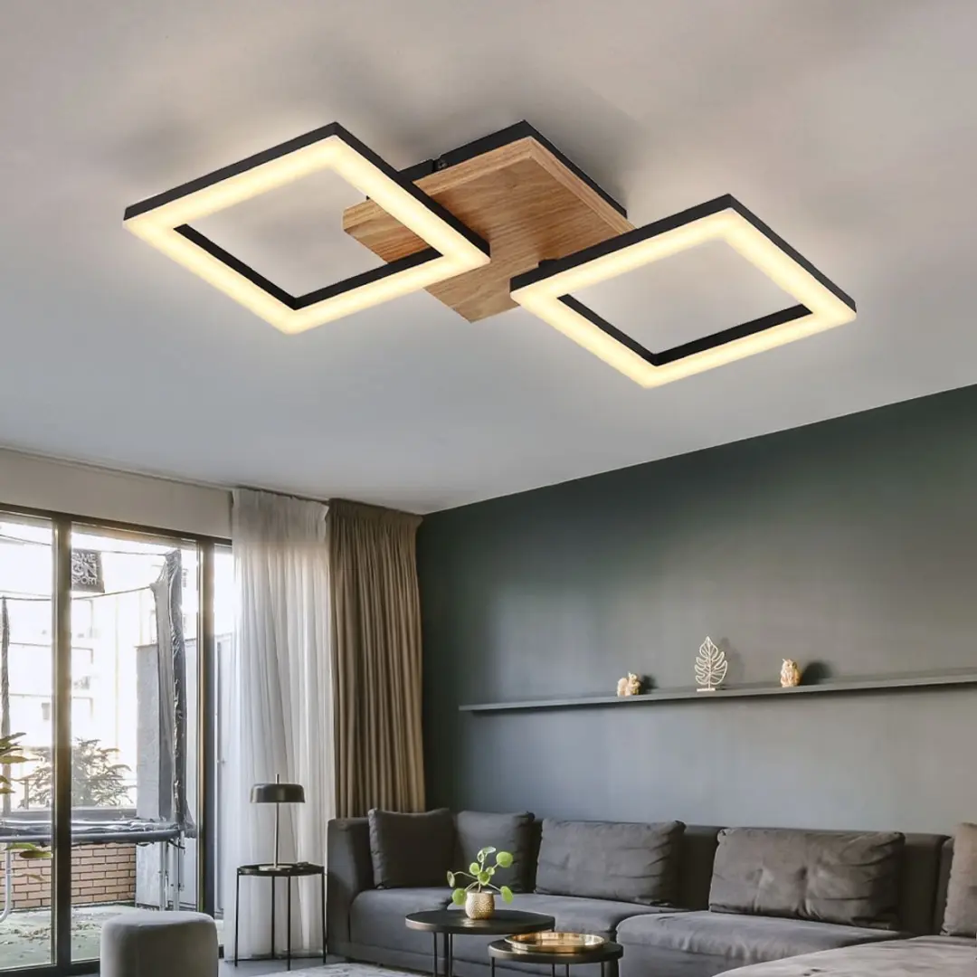 Globo Plafondlamp Metaal Zwart Hout 2x LED 18W 1200lm - afbeelding 6 van 6