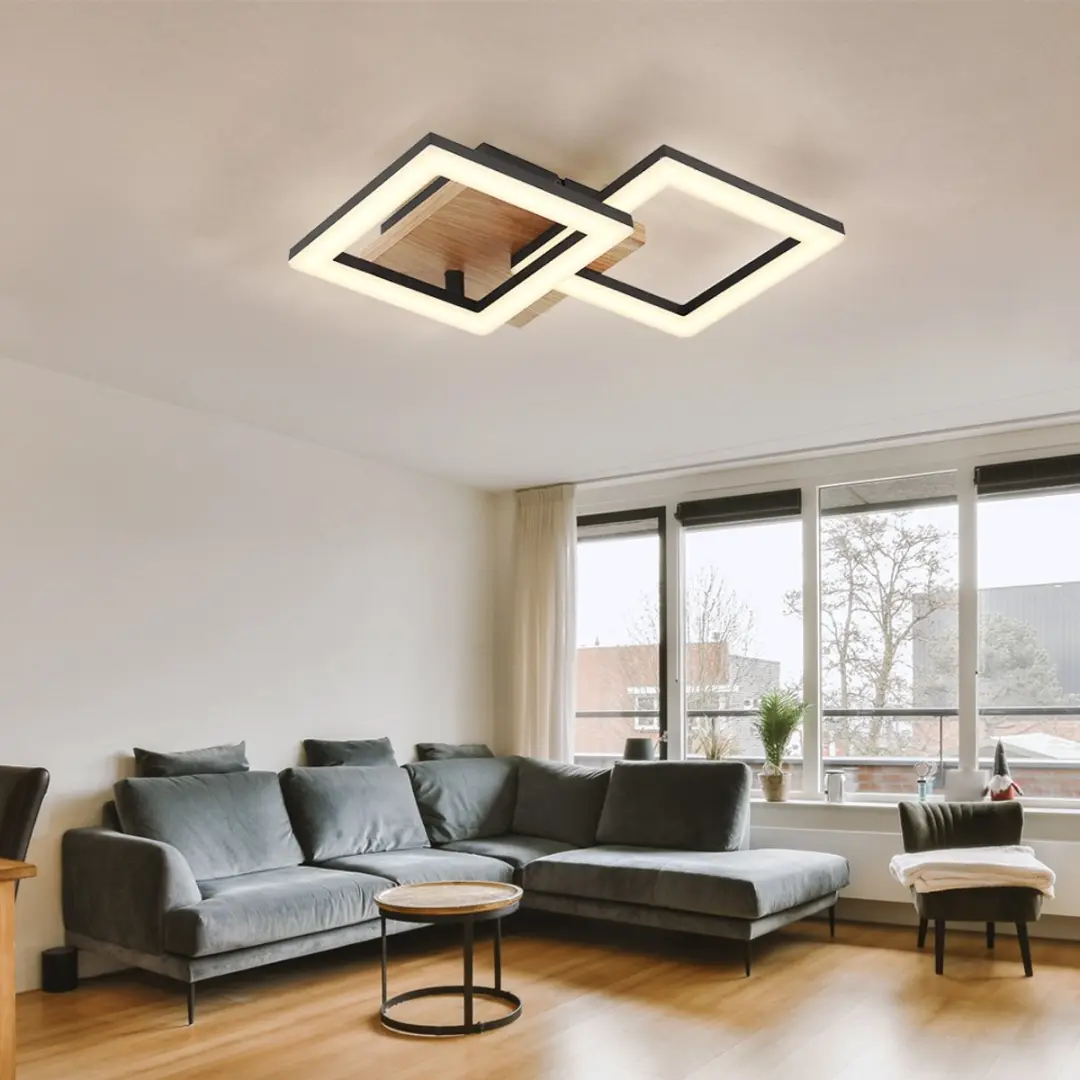 Globo Plafondlamp Metaal Zwart Hout 2x LED 18W 1200lm