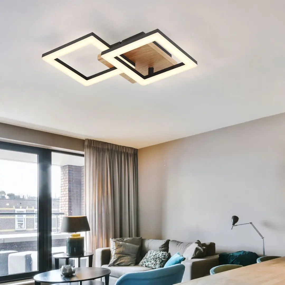 Globo Plafondlamp Metaal Zwart Hout 2x LED 18W 1200lm