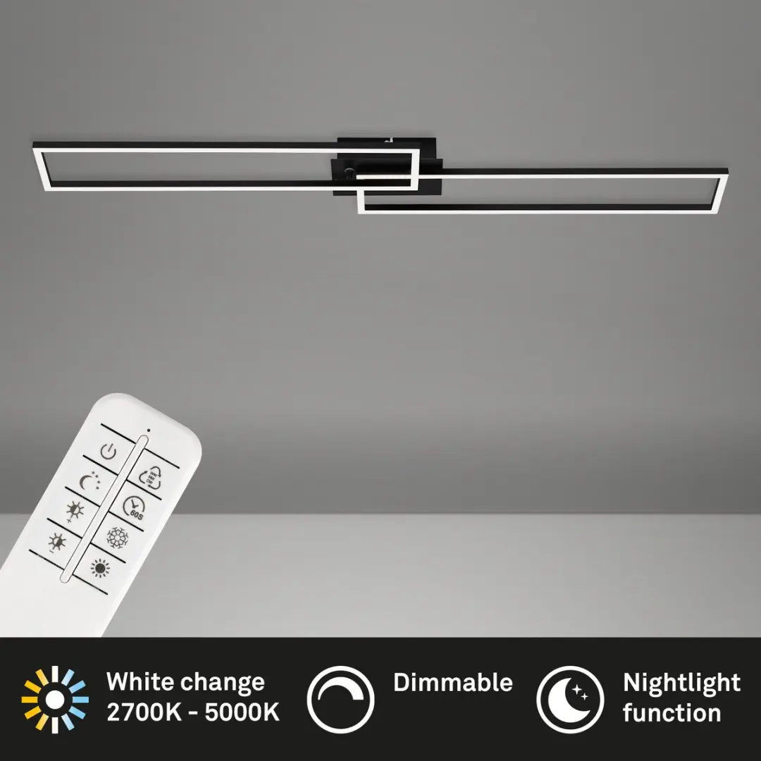 Briloner LED Plafonnière 2x40W - Dimbaar met afstandsbediening - Zwart