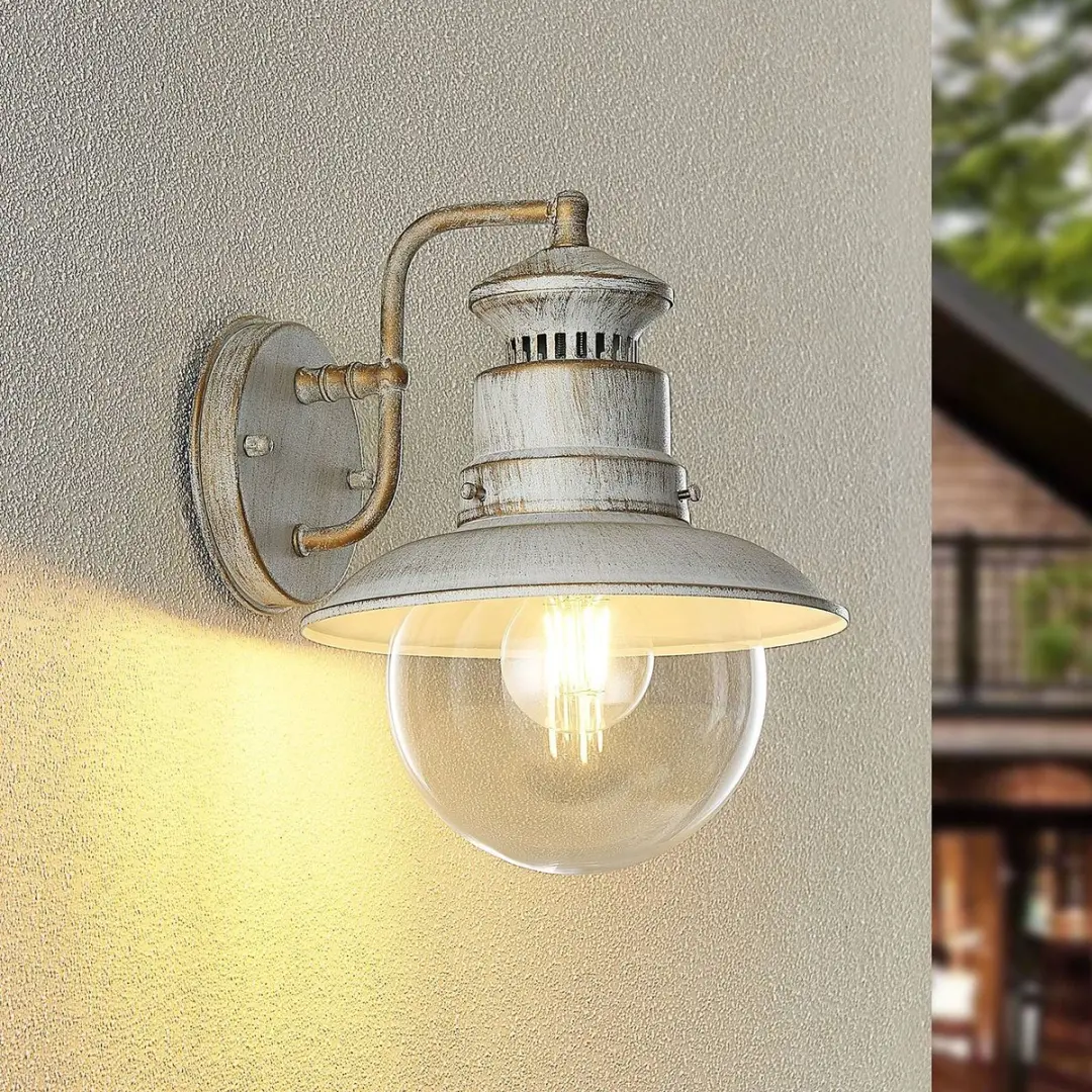 Lindby Wandlamp Buiten Metaal Glas 1 Licht - Wit Mat/Goud/Heldere Glas