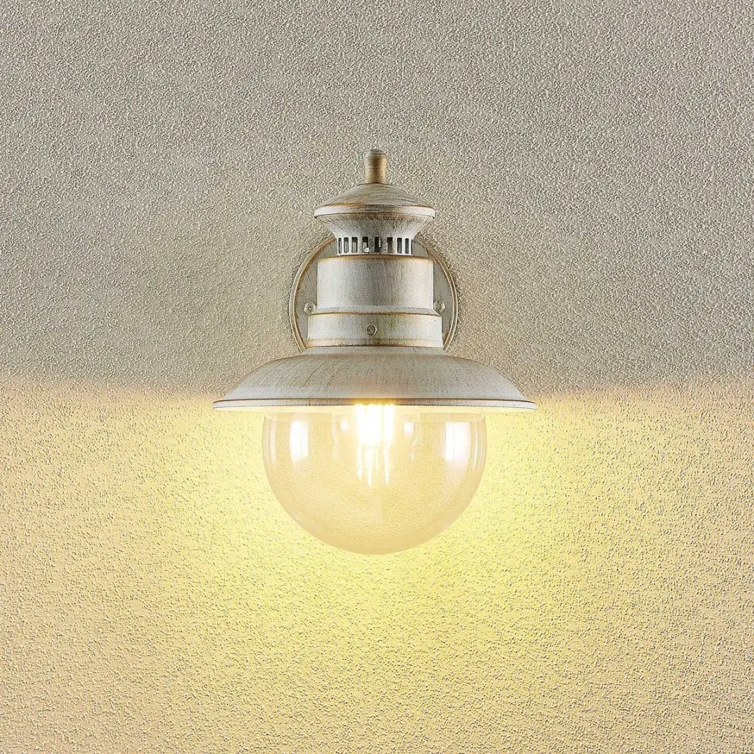 Lindby Wandlamp Buiten Metaal Glas 1 Licht - Wit Mat/Goud/Heldere Glas