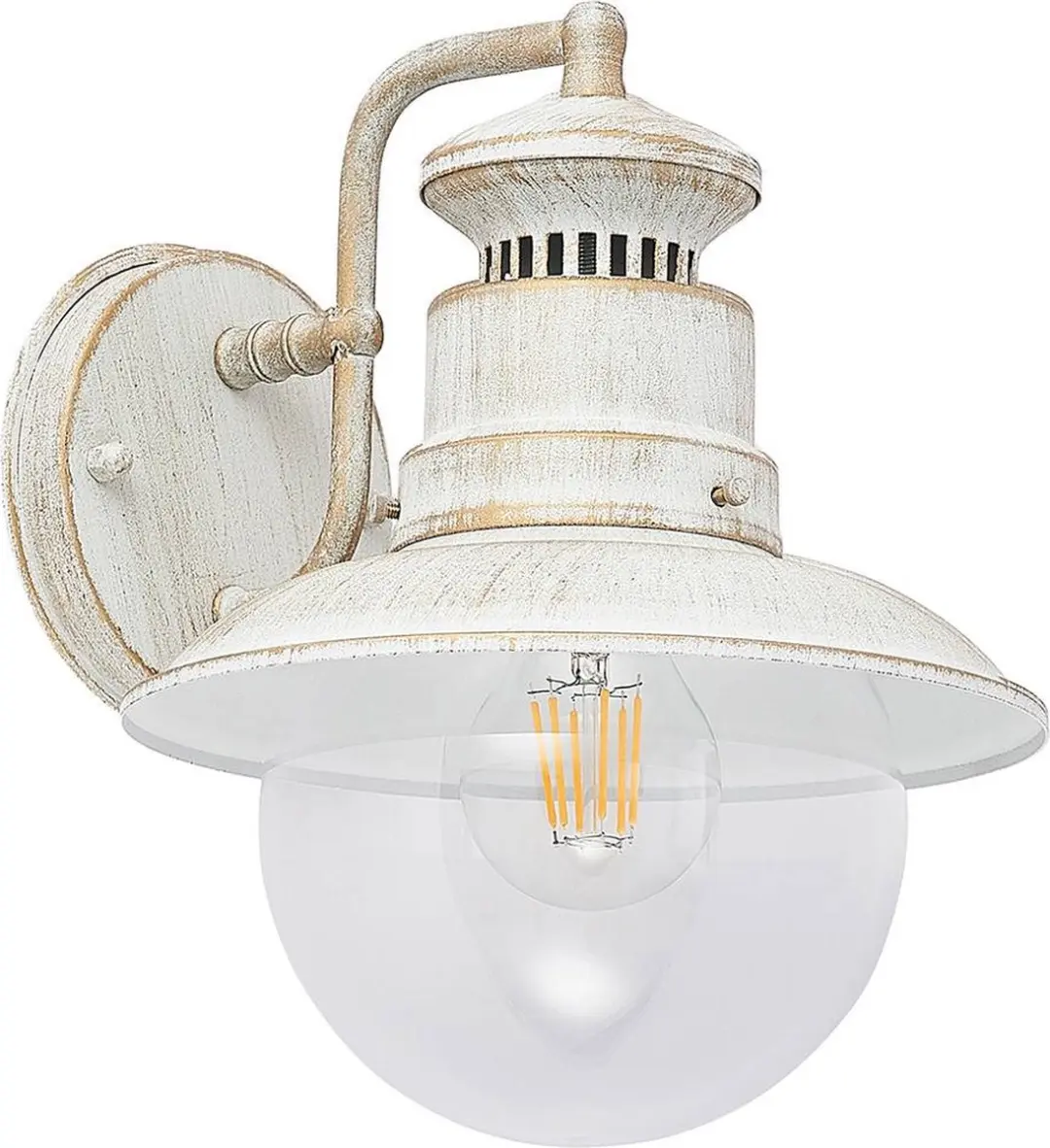 Lindby Wandlamp Buiten Metaal Glas 1 Licht - Wit Mat/Goud/Heldere Glas