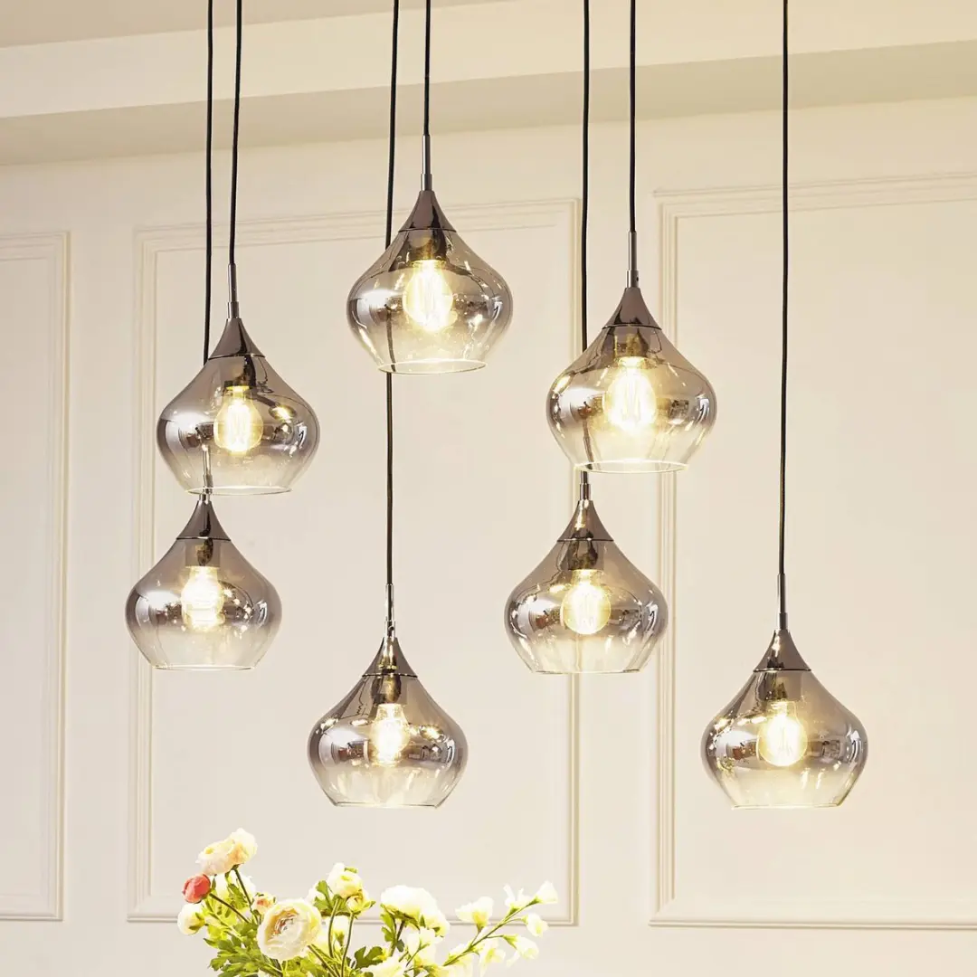 Lucande Hanglamp 7-lichts - 20cm - Rookgrijs/Zwart