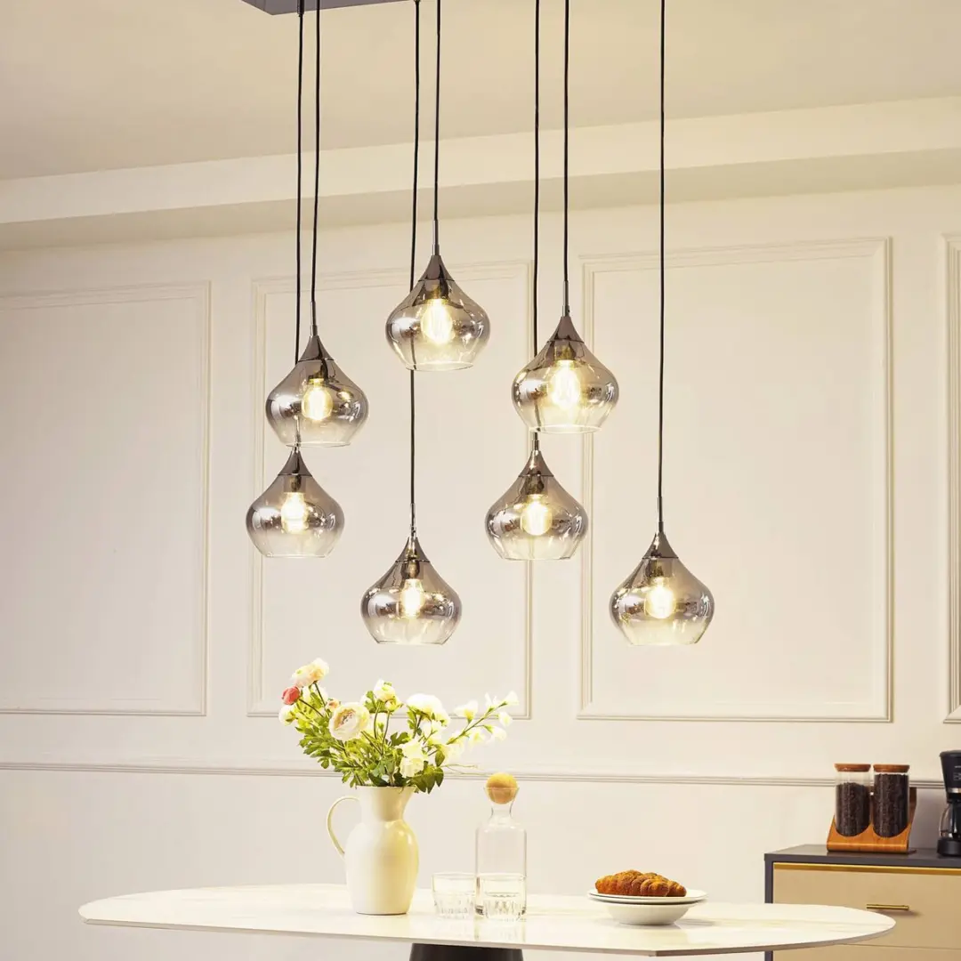 Lucande Hanglamp 7-lichts - 20cm - Rookgrijs/Zwart