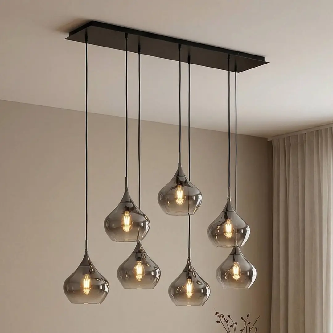 Lucande Hanglamp 7-lichts - 20cm - Rookgrijs/Zwart
