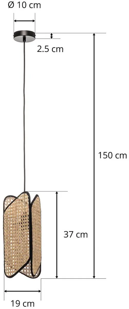 Lucande Hanglamp IJzer 1 Licht E27 - Zwart/Licht Hout
