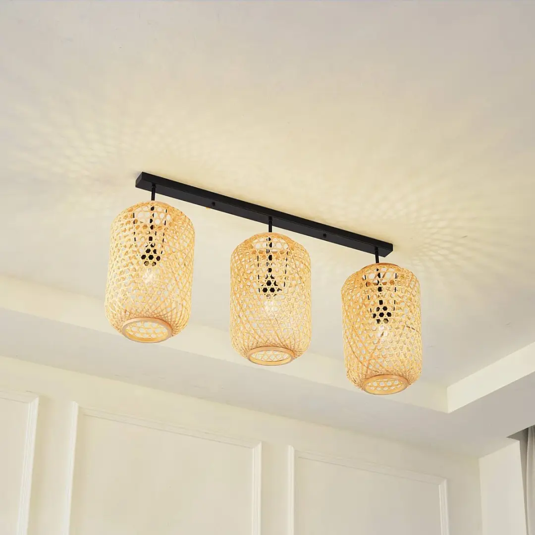 Lucande Plafondlamp Bamboe 3-Lichts - H50cm