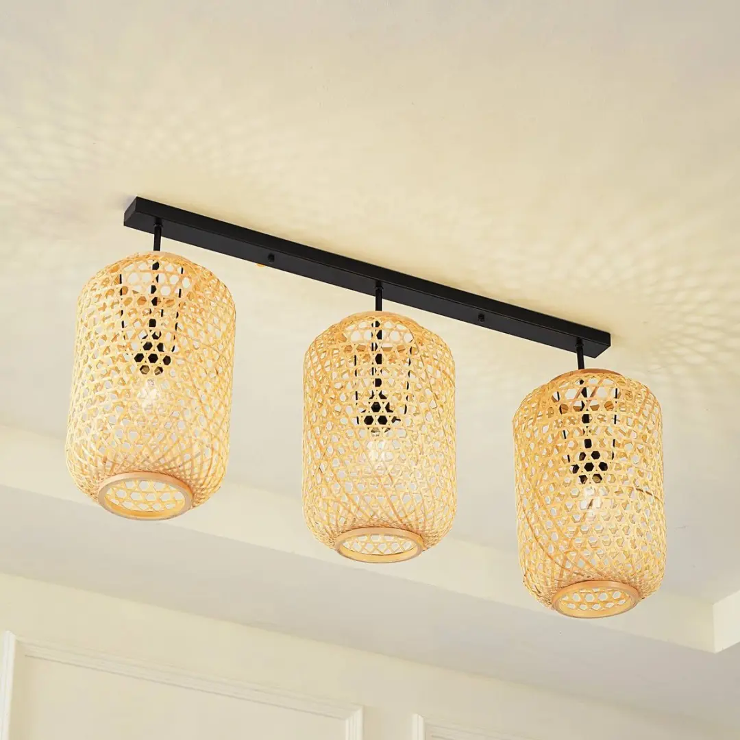 Lucande Plafondlamp Bamboe 3-Lichts - H50cm