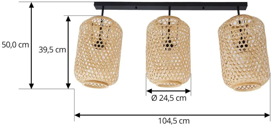 Lucande Plafondlamp Bamboe 3-Lichts - H50cm