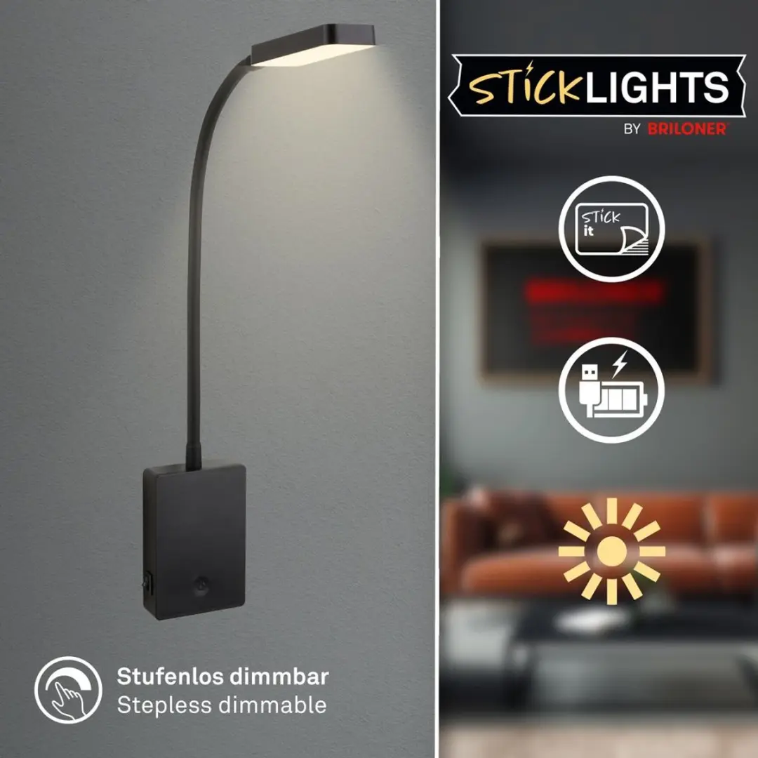 Briloner Cielo Oplaadbare LED Wandlamp 5W - Zwart