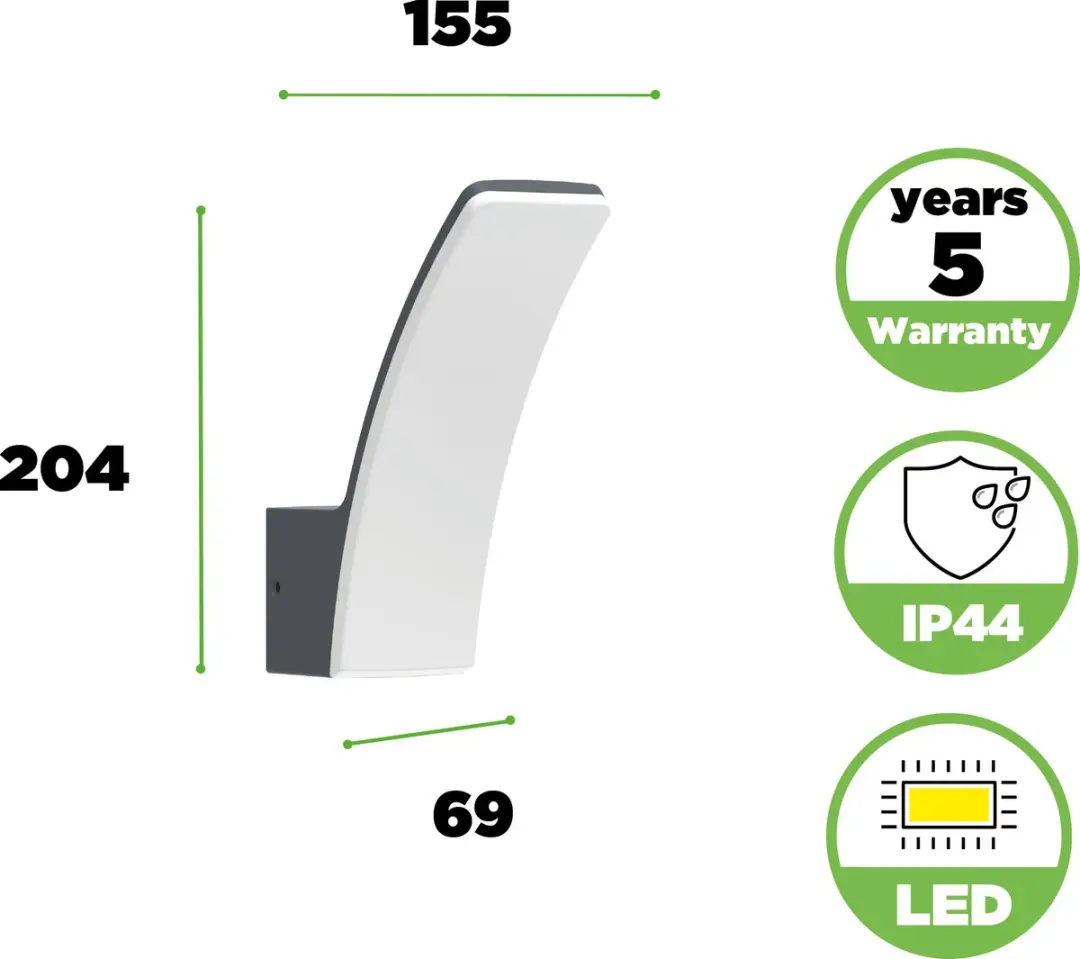 Lutec Kilo LED Wandlamp 700Lm - 3000K - IP44 Donkergrijs