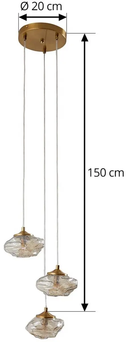 Lindby Hanglamp 3-lichts Glas Cognac/Messing
