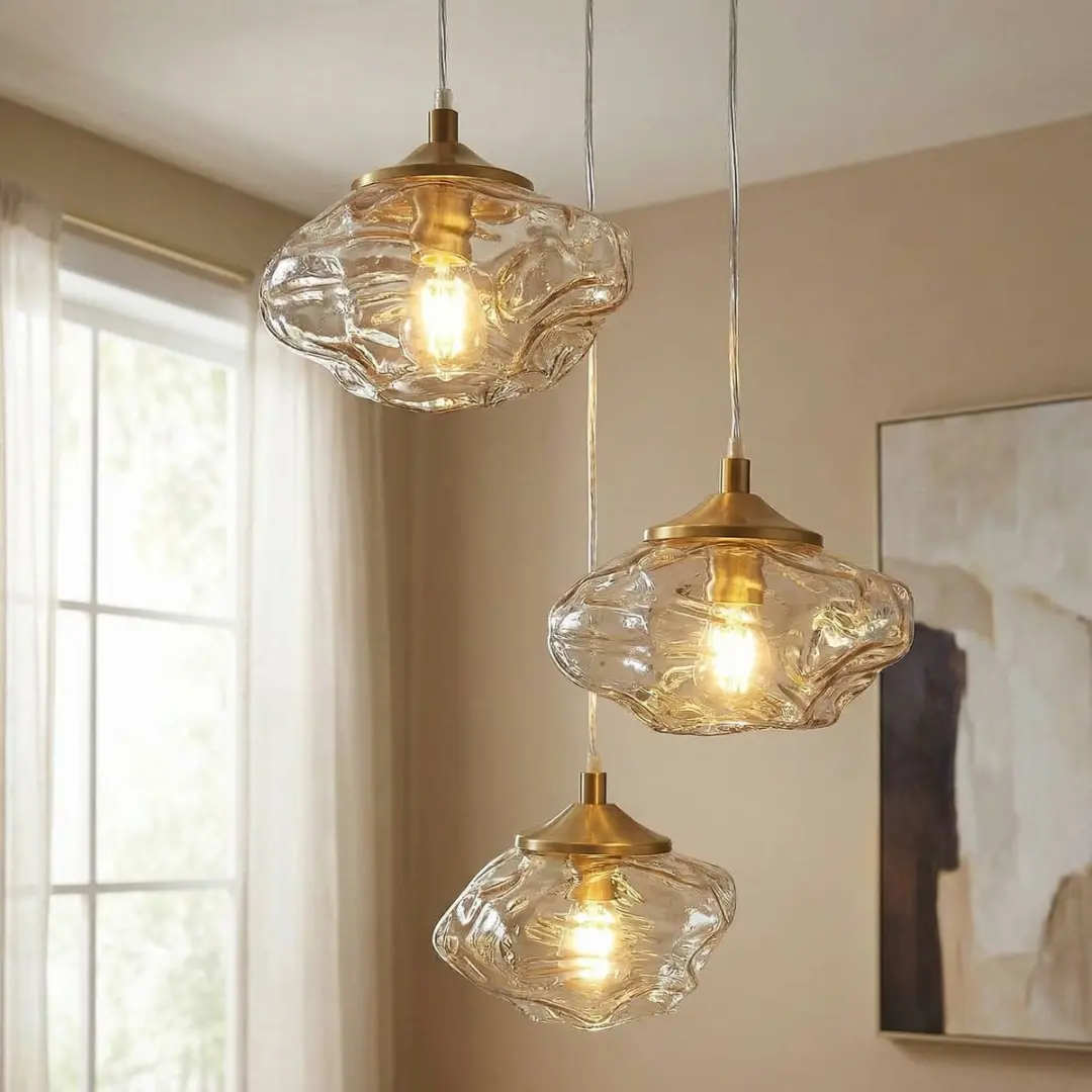 Lindby Hanglamp 3-lichts Glas Cognac/Messing