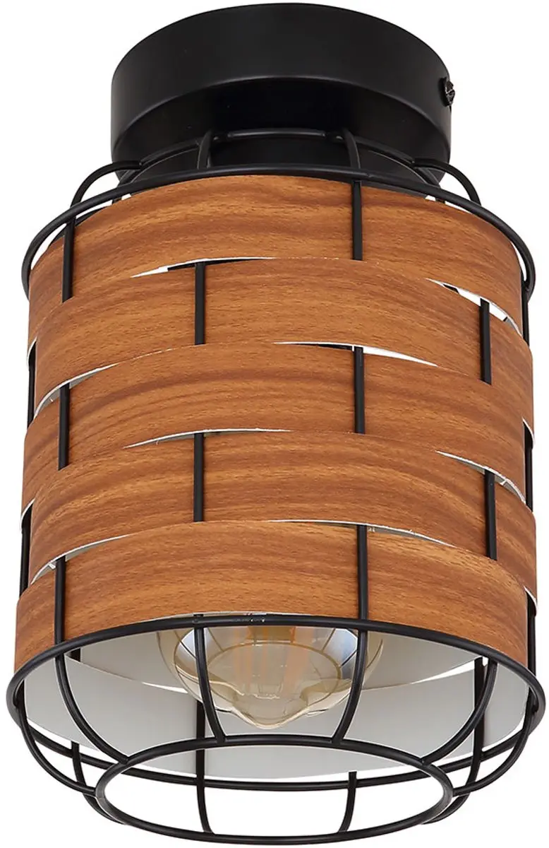 Globo Plafondlamp E27 Metaal Zwart Houtlook