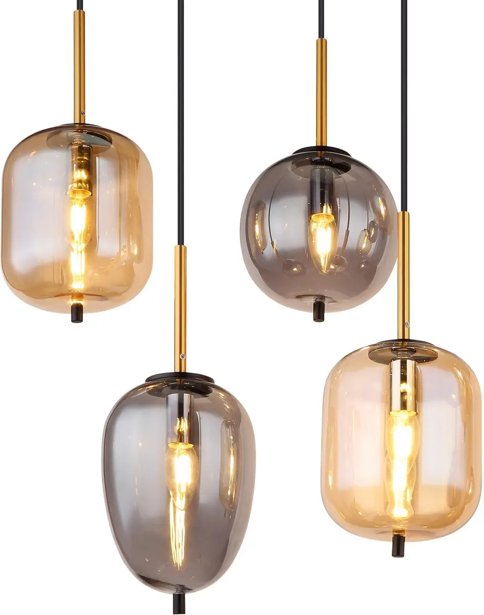 Globo Blacky Hanglamp 8x E14 - Zwart - afbeelding 6 van 6