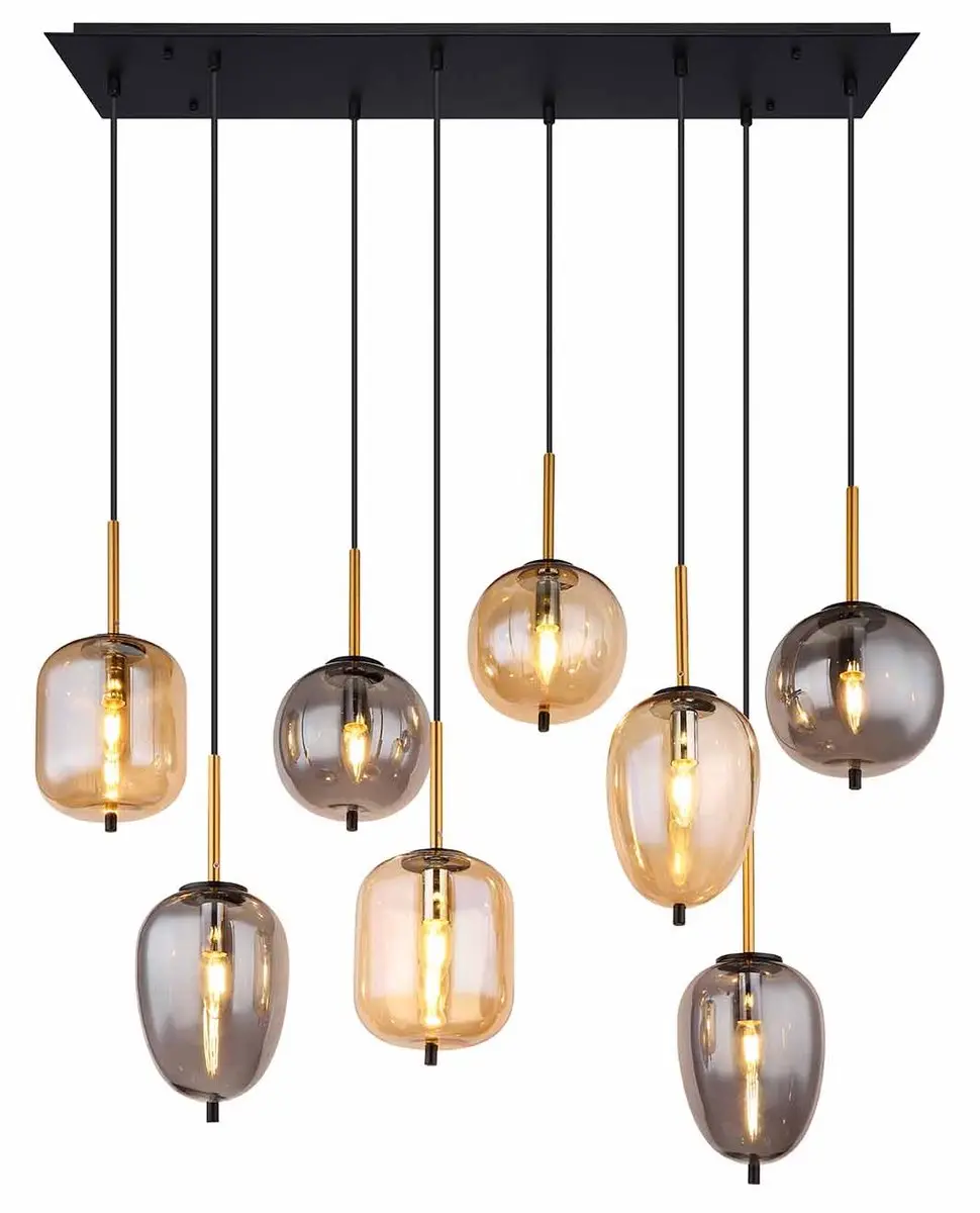 Globo Blacky Hanglamp 8x E14 - Zwart - afbeelding 5 van 6