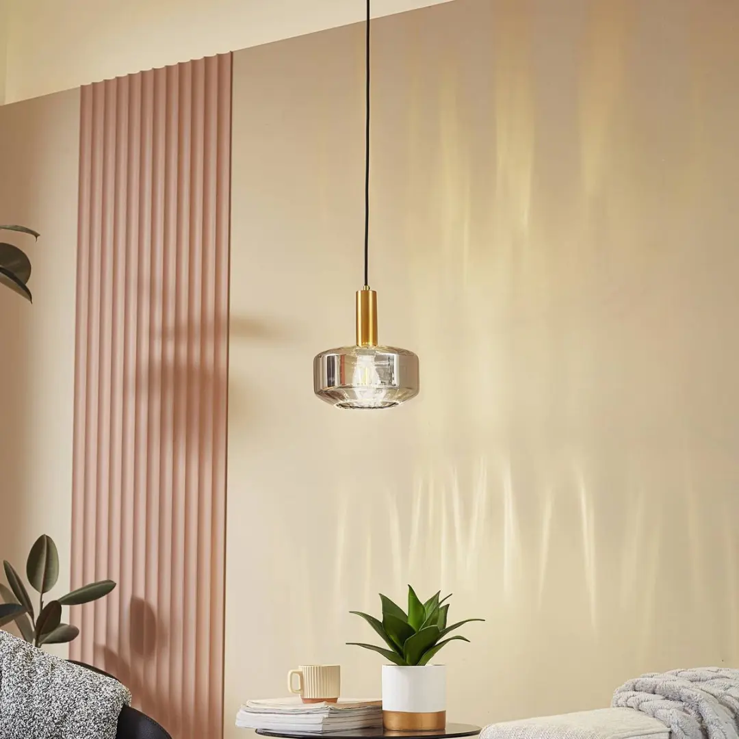 Lindby Hanglamp 1 Licht - Rookgrijs/Messing