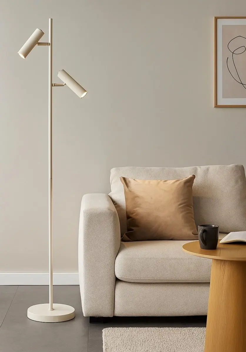 Freelight Minimalistische Vloerlamp Zandkleur - 2 Verstelbare Spots