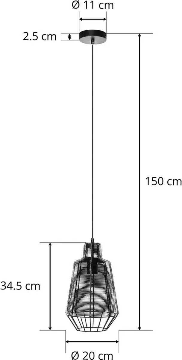 Lucande Hanglamp 1 Licht E27 - Zwart