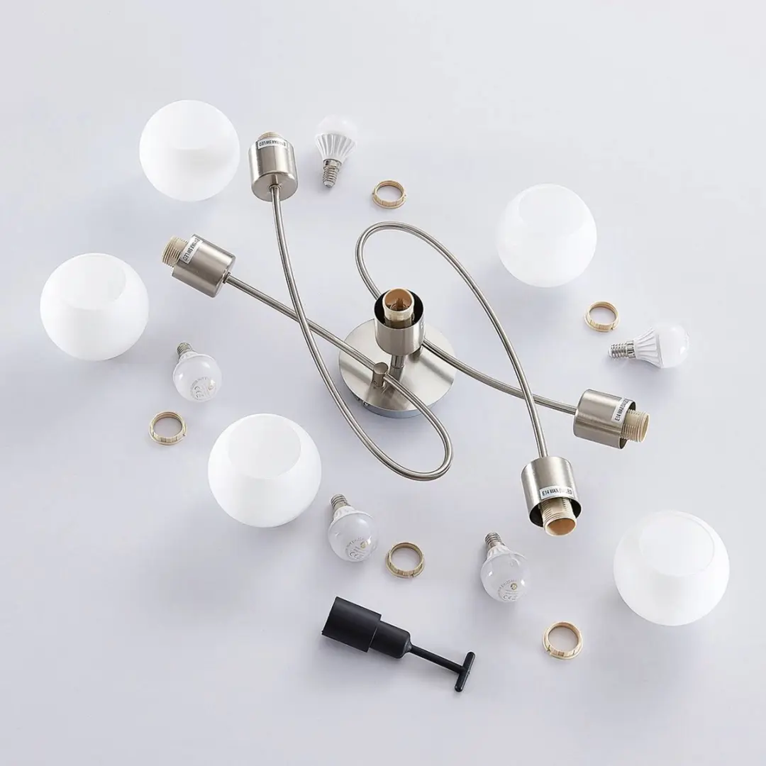 Lindby Elaina+ Plafondlamp 5-lichts - Mat nikkel/opaalwit