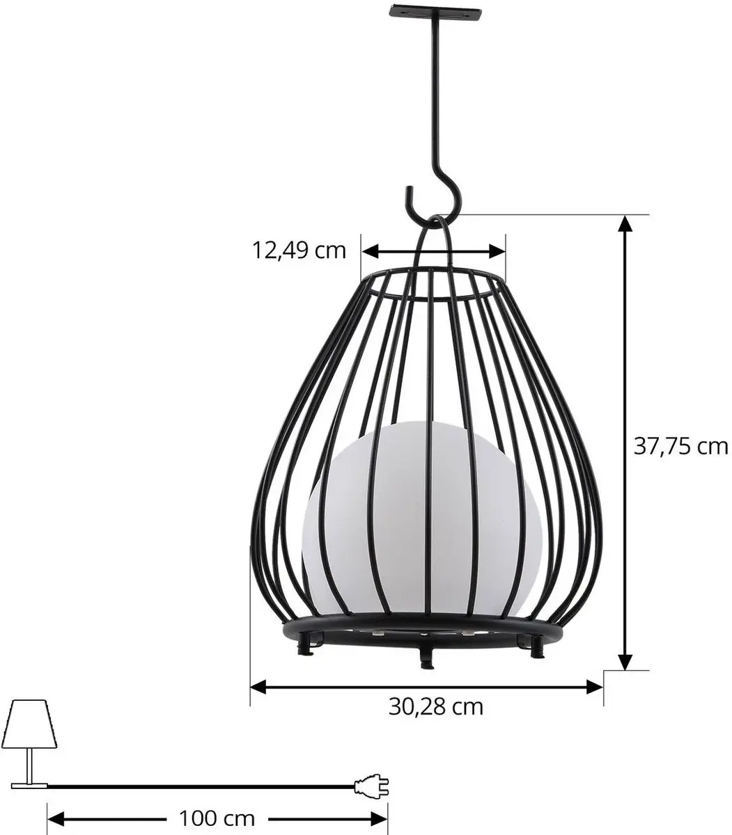 Lindby Kelda – Solar-tafellamp – Zwart/wit – 38 cm - afbeelding 6 van 6