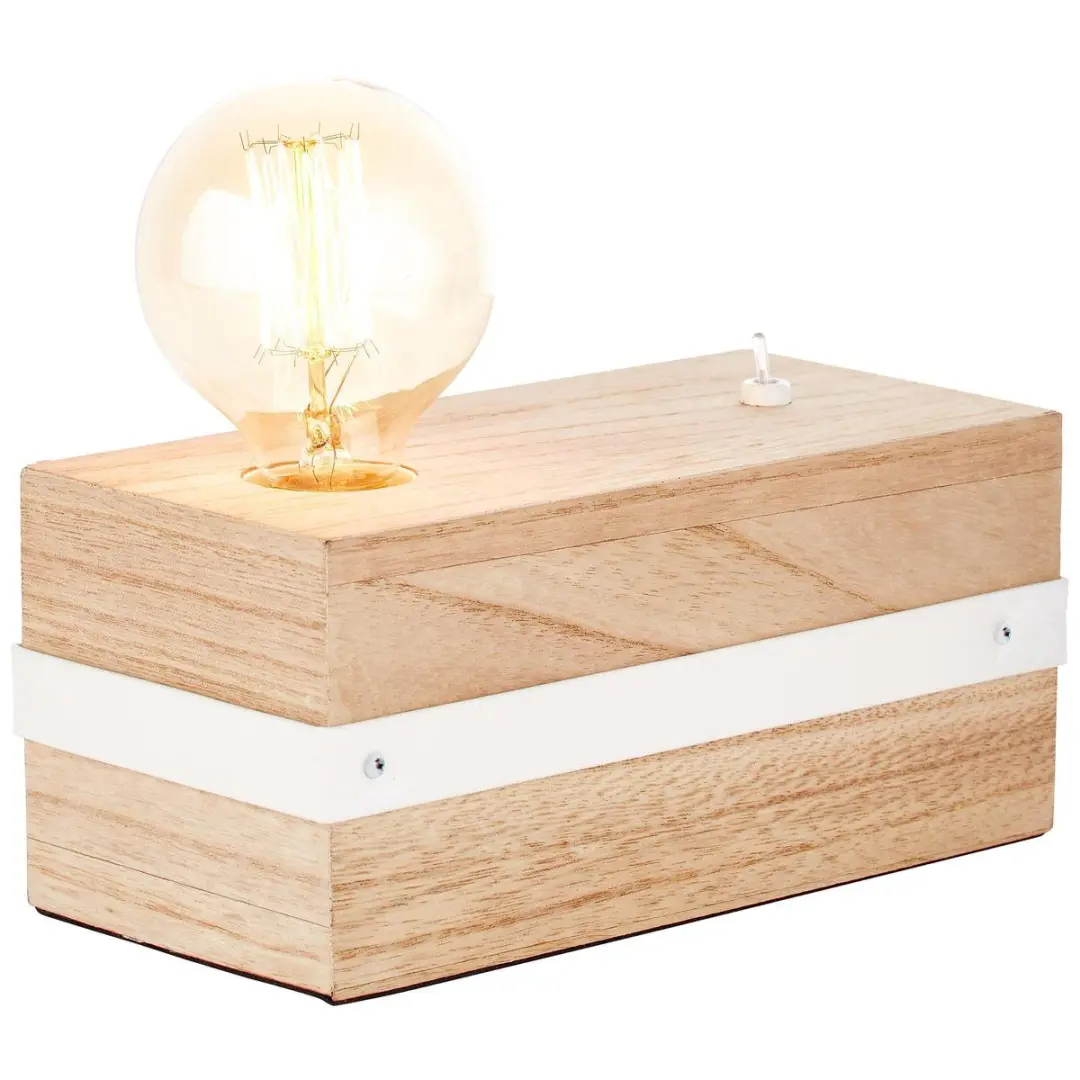 Brilliant Whitewood Tafellamp 1-lichts - 30W - Wit/Naturel