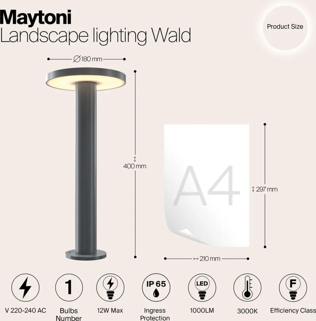 Maytoni Wald Landschapsverlichting Grafiet Ø18cm 12W