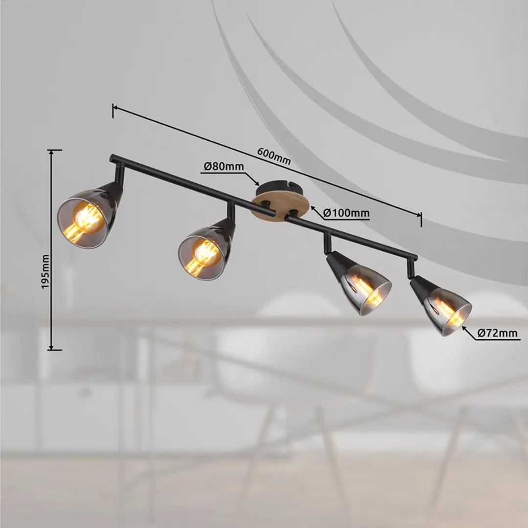 Globo Plafondlamp 4 Spots E14 - 60cm - Zwart