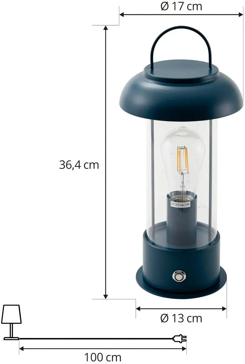 Lindby Terraslamp Blauw Glas 36cm E27