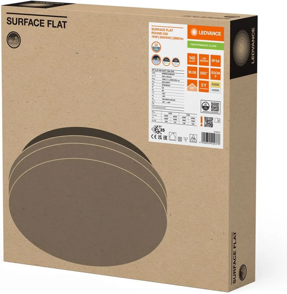 Ledvance LED Plafondlamp Rond 19W 2660lm - 33cm - IP54 - afbeelding 4 van 5