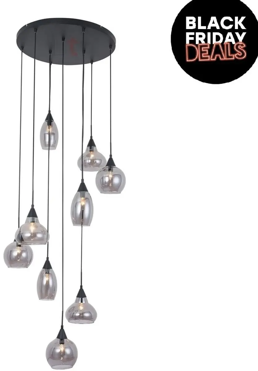 Freelight Macchia 9 Hanglamp - Ø60cm Vide Rookglas Zwart