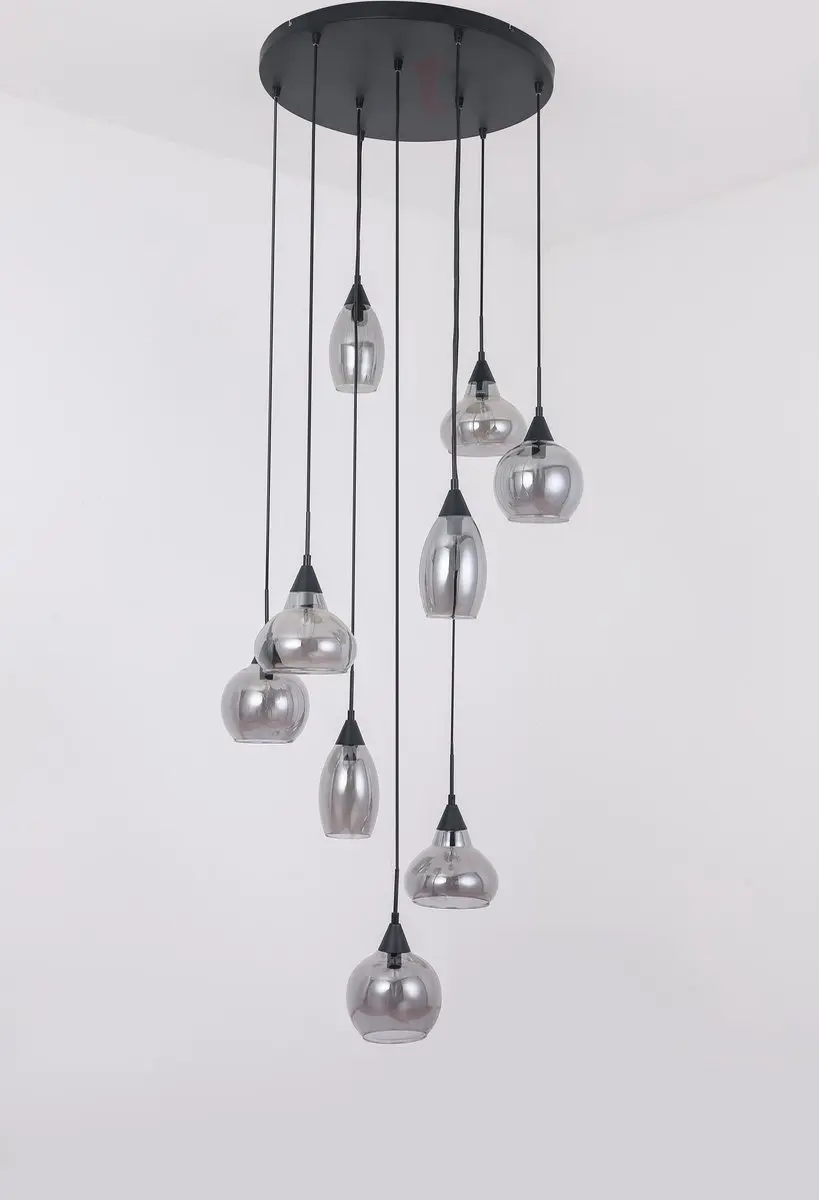 Freelight Macchia 9 Hanglamp - Ø60cm Vide Rookglas Zwart