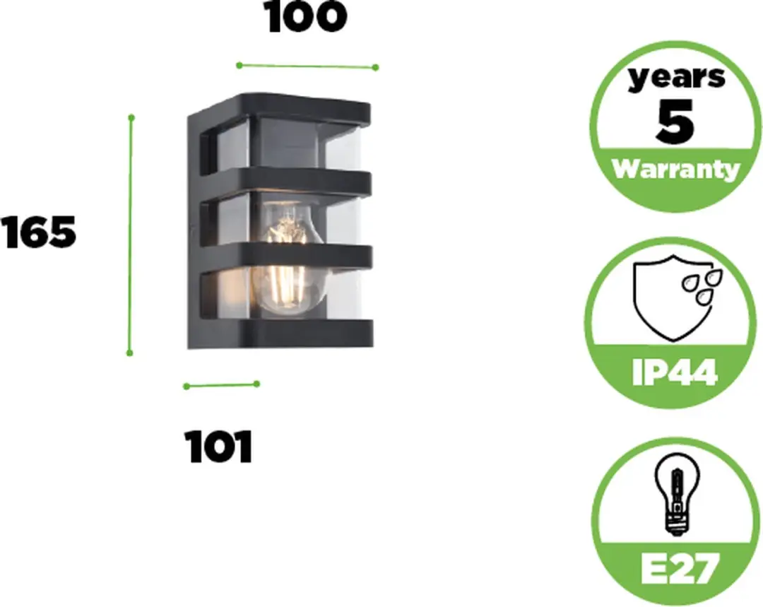 LUTEC Dalton Wandlamp E27 Mat Zwart - Buiten IP44