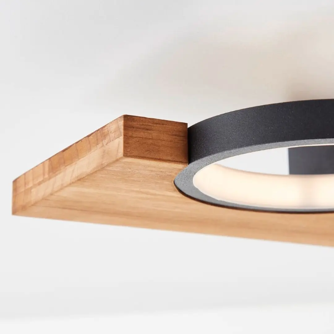 Brilliant Cheesy LED Plafondlamp 14W - 40x25cm Mat Zwart/Houtbruin