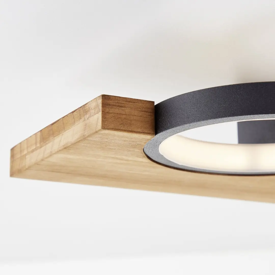 Brilliant Cheesy LED Plafondlamp 14W - 40x25cm Mat Zwart/Houtbruin