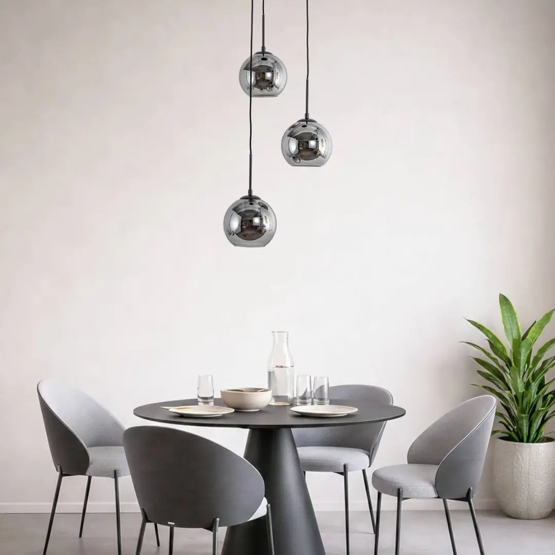 Lindby Hanglamp 3-Lichts - Staal/Glas - Ø20cm - Rookgrijs/Zwart