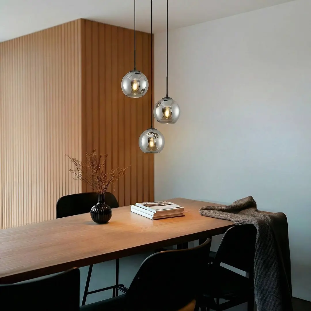 Lindby Hanglamp 3-Lichts - Staal/Glas - Ø20cm - Rookgrijs/Zwart