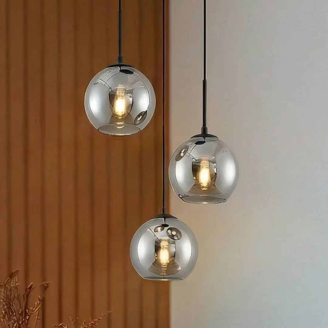 Lindby Hanglamp 3-Lichts - Staal/Glas - Ø20cm - Rookgrijs/Zwart